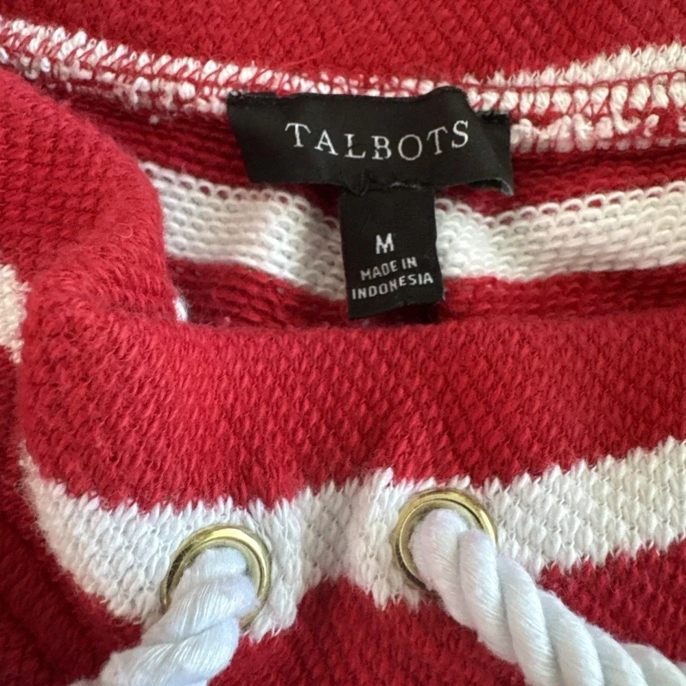 Talbots Beach Terry Shorts Luna Red White Stripe Drawstring Women Size M